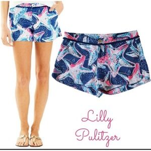 Lilly Pulitzer Adie 3.5" Shorts Size 0 Starfish Print Blue Pink Cotton‎